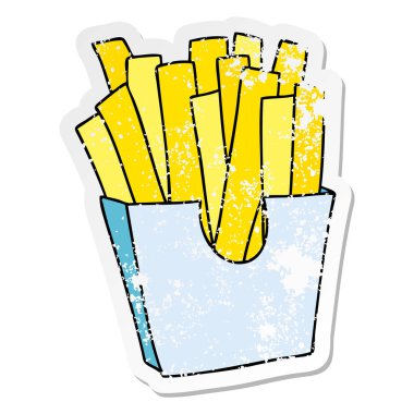 ilginç bir el sıkıntılı etiket çizilmiş karikatür patates kızartması