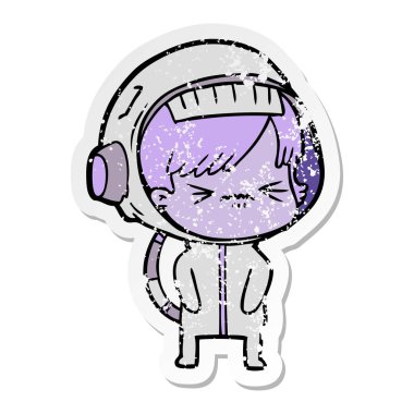 bir çizgi film astronot kadının sıkıntılı etiket