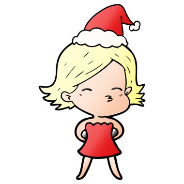 Noel Baba şapkası giyen bir kadın, degrade çizgi film el çekilmiş