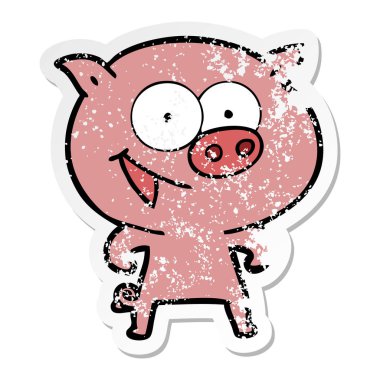 bir neşeli domuz karikatür sıkıntılı etiket