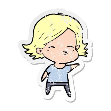 bir çizgi film kadının sıkıntılı etiket