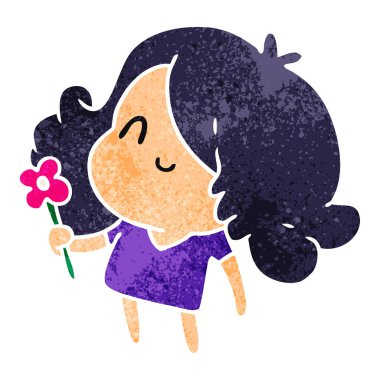 bir şirin kawaii kız Retro çizgi film