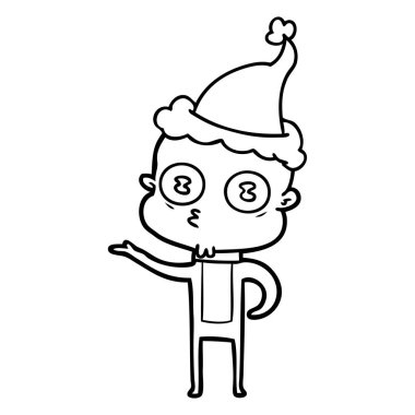 el çizim için Noel Baba şapkası giyen bir garip kel uzay adamı, çekilmiş