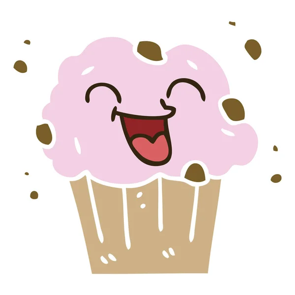 Hand Drawn Quirky Cartoon Happy Muffin — Stock Vector