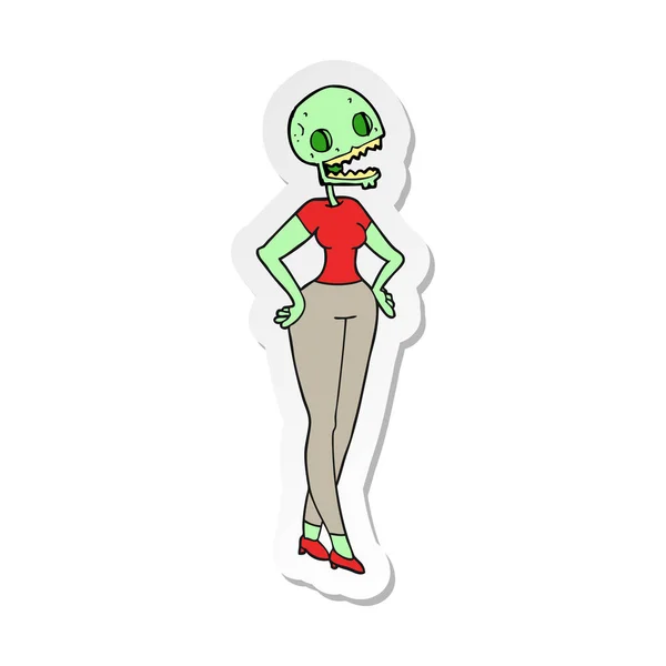 Klistermärke Tecknad Zombie Kvinna — Stock vektor