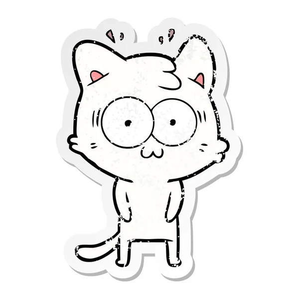 Verontruste sticker van een cartoon verrast kat — Stockvector