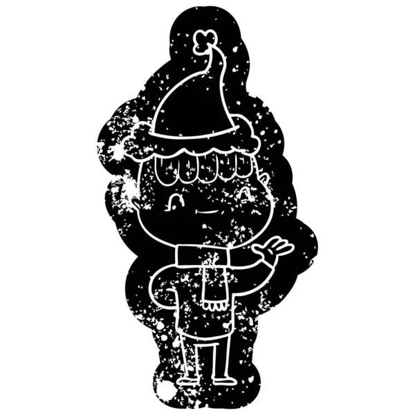 Мультяшна страшна ікона доброзичливого хлопчика в капелюсі Санта — стоковий вектор