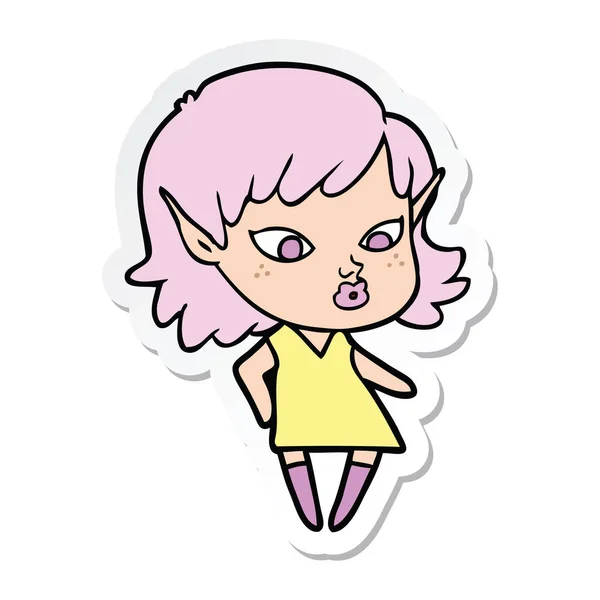 Sticker of a pretty cartoon elf girl — Stock Vector