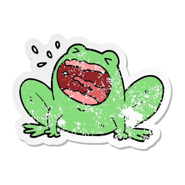 Distressed Sticker Cartoon Frog Shouting — Stock Vector