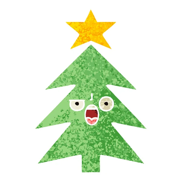 Retro Illusztráció Rajzfilm Stílusú Egy Karácsonyfa — Stock Vector