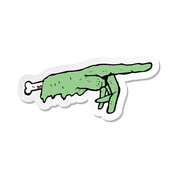 Adesivo di un cartone animato che indica la mano zombie — Vettoriale Stock
