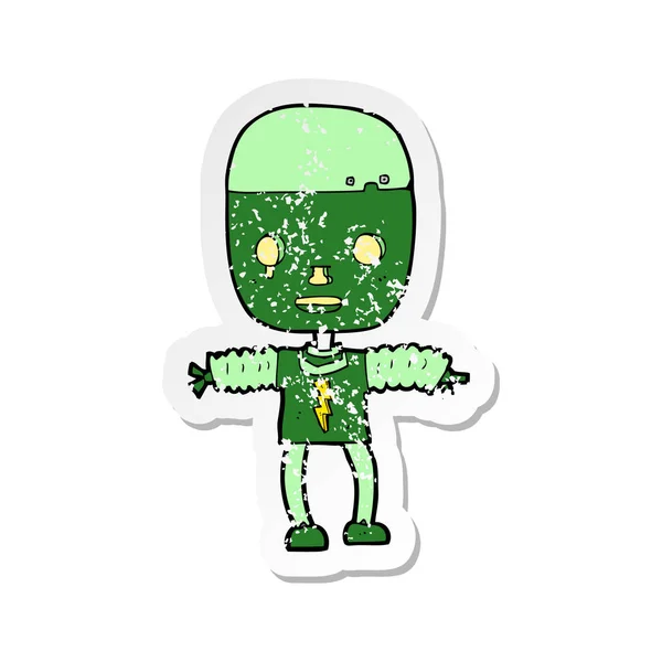 Retro noodlijdende sticker van een cartoon-robot — Stockvector