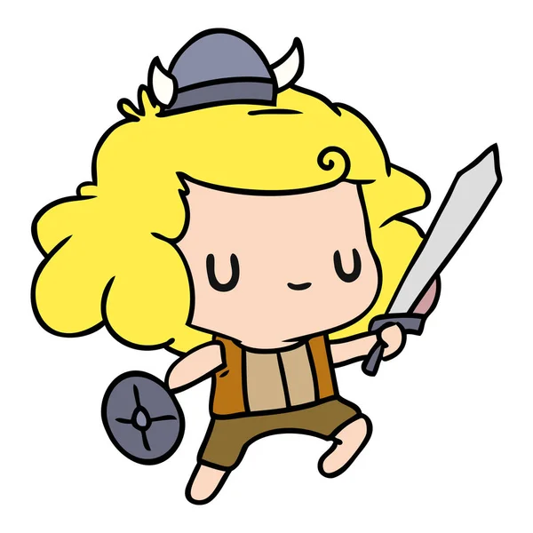 Καρτούν Εικονογράφηση Kawaii Χαριτωμένο Παιδί Viking — Διανυσματικό Αρχείο