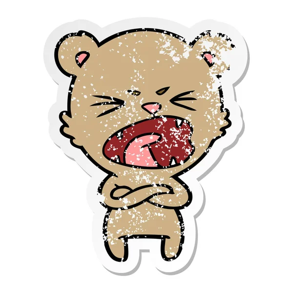 Distressed sticker of a angry cartoon bear shouting — Stock Vector