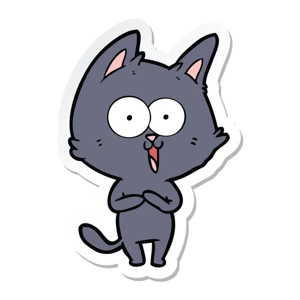 Pegatina Divertido Gato Dibujos Animados — Vector de stock