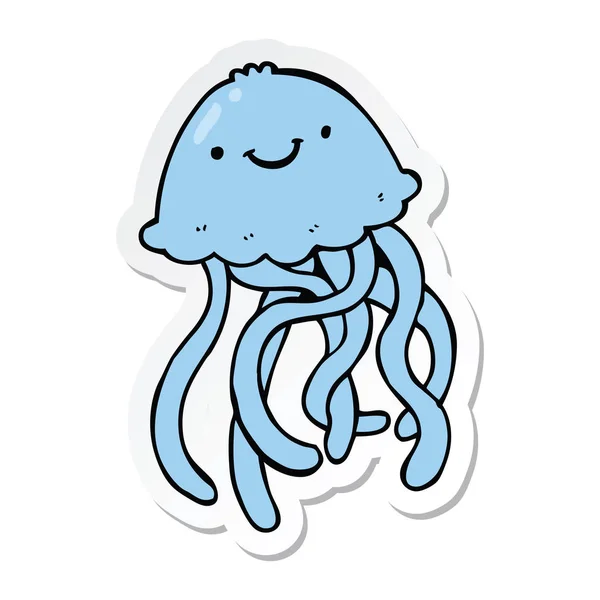 Sticker Cartoon Happy Jellyfish — Stock Vector