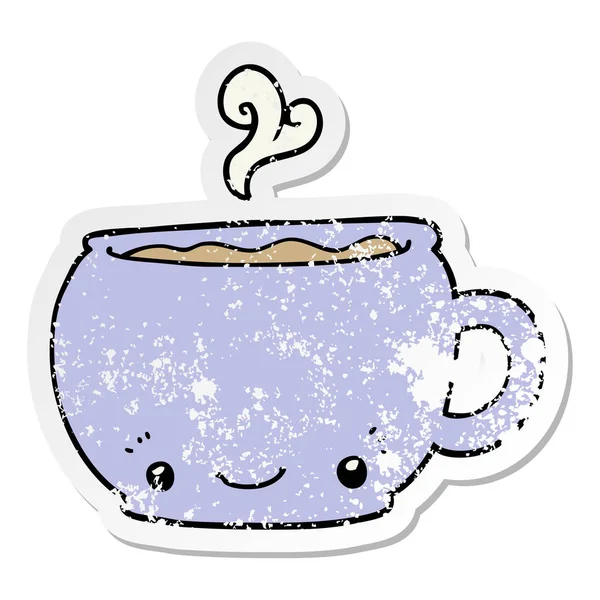 Calcomanía Angustiada Una Taza Café Caliente Dibujos Animados — Vector de stock