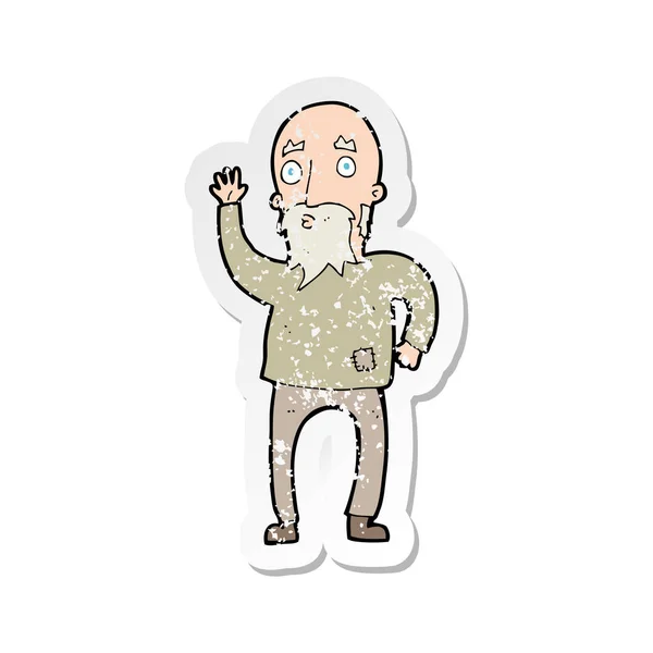 Retro distressed sticker of a cartoon old man waving — Stock Vector