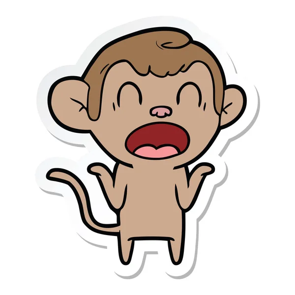 Etiqueta Macaco Desenho Animado Gritando Ombros Encolhendo — Vetor de Stock