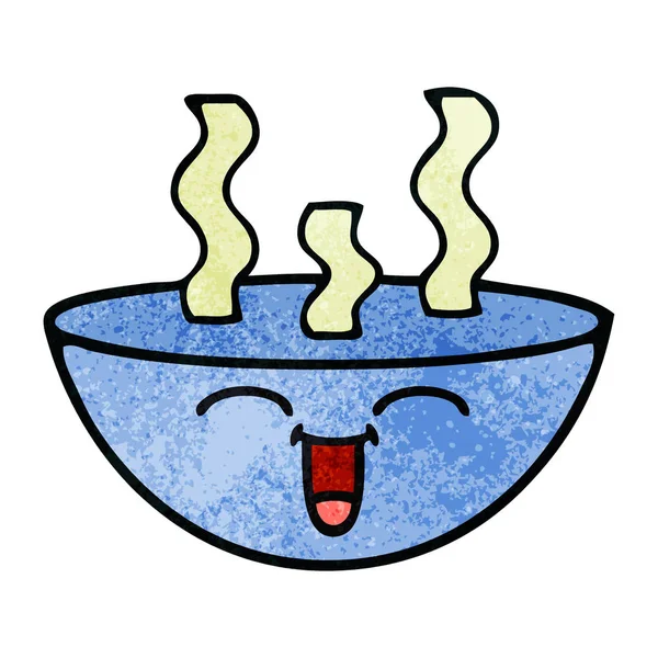Retro-Grunge-Textur Cartoon-Schüssel mit heißer Suppe — Stockvektor