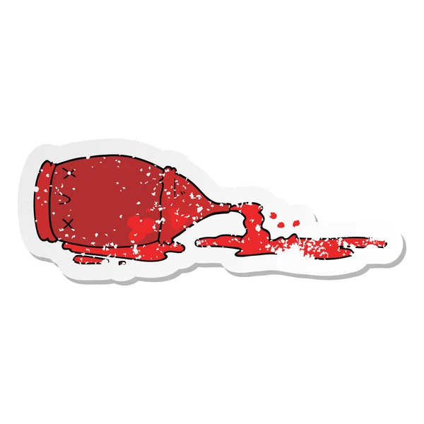 Distressed sticker of a cartoon spilled bottle — Stock Vector