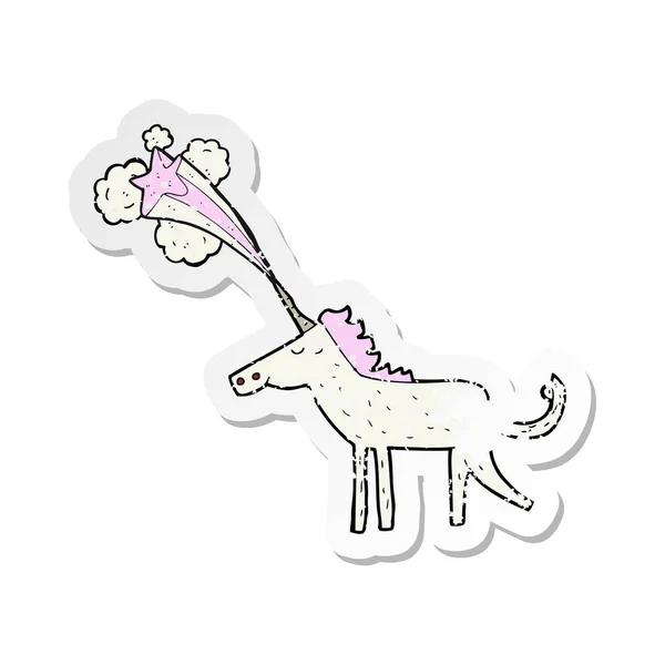 Retro Distressed Sticker Cartoon Magical Unicorn — Stock Vector