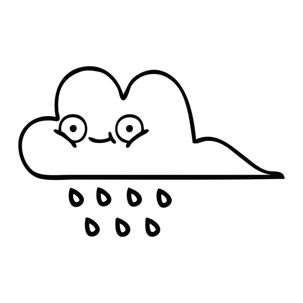 Linha Desenho Desenhos Animados Uma Tempestade Chuva Nuvem — Vetor de Stock