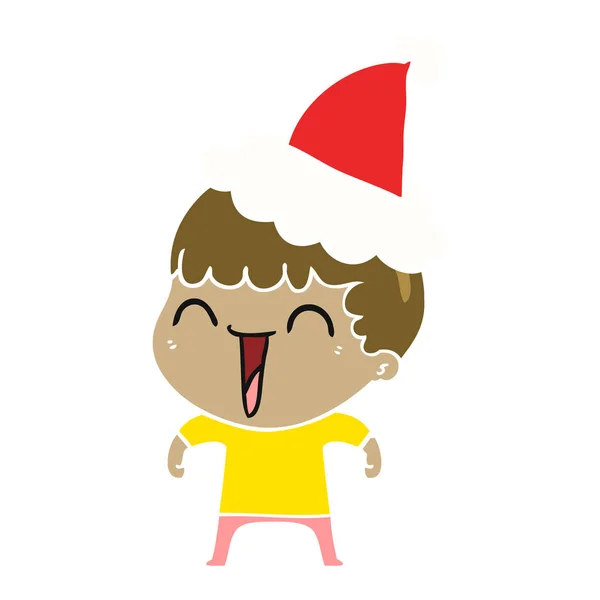 Hand Drawn Flat Color Illustration Happy Man Wearing Santa Hat — Stock Vector