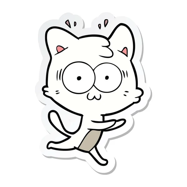 Sticker of a cartoon surprised cat running — Stock Vector