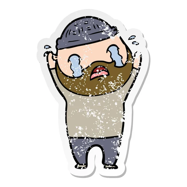 一个卡通胡子男子哭苦恼的贴纸 — 图库矢量图片
