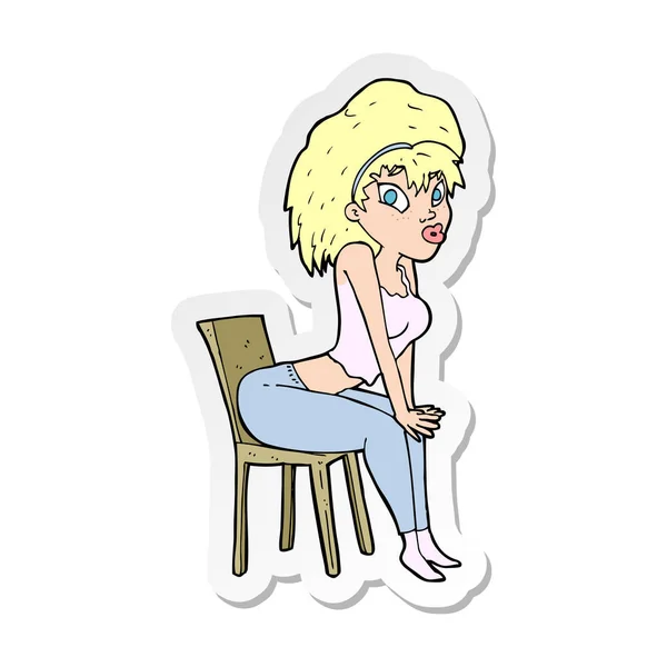 Sticker Van Een Cartoon Vrouw Die Zich Voordeed Stoel — Stockvector