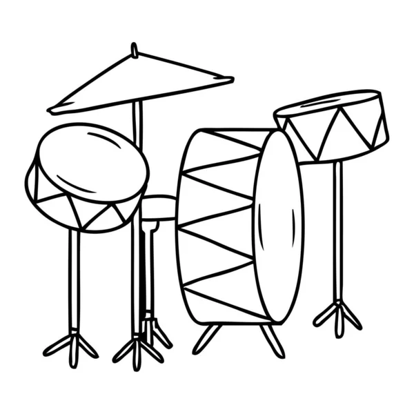 ドラム キットの手描き下ろし線画落書き — ストックベクタ