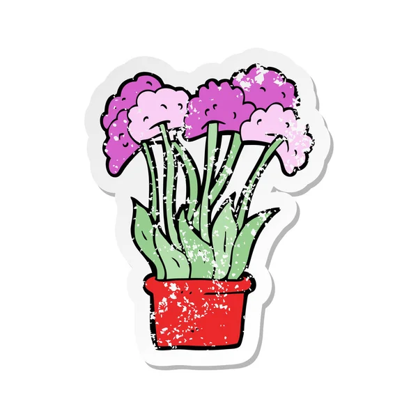 Pegatina Retro Angustiado Una Caricatura Flores Maceta — Vector de stock