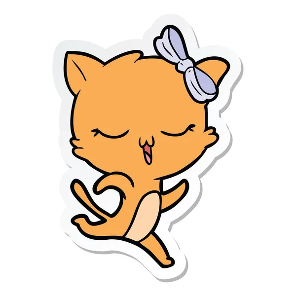 Sticker van een cartoon kat met strik op hoofd — Stockvector