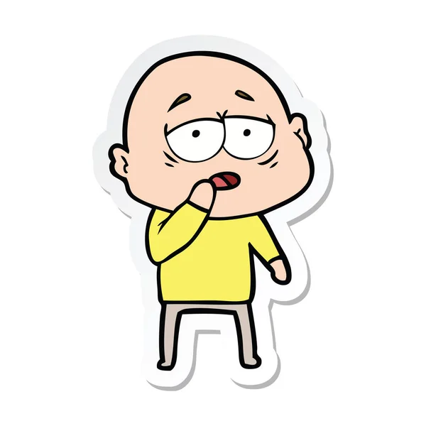 Sticker Cartoon Tired Bald Man — Stock Vector