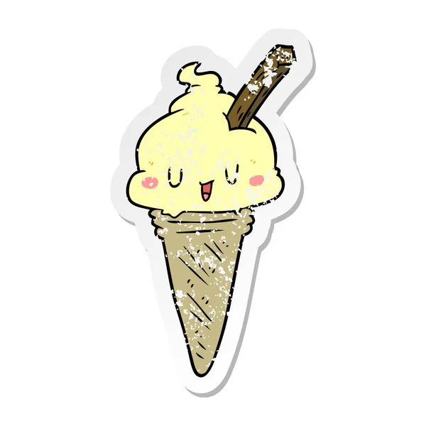 かわいい漫画のアイスクリームの苦しめられたステッカー — ストックベクタ