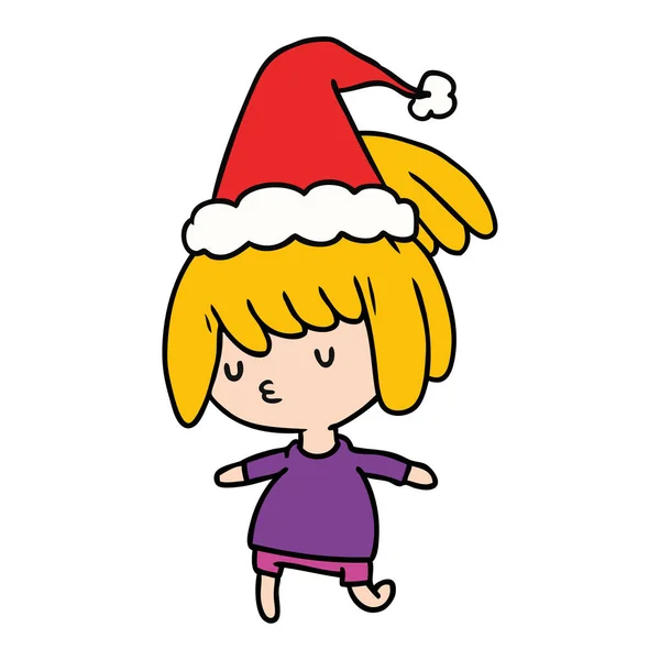 Dibujos Animados Navidad Dibujados Mano Chica Kawaii — Vector de stock