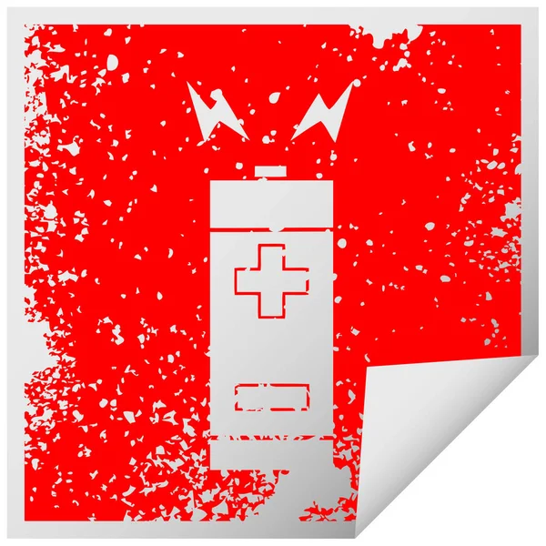 Angosciato Quadrato Peeling Adesivo Simbolo Una Batteria — Vettoriale Stock