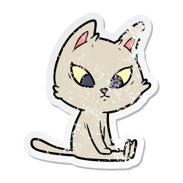 Bir Karışık Karikatür Kedi Sıkıntılı Etiket — Stok Vektör