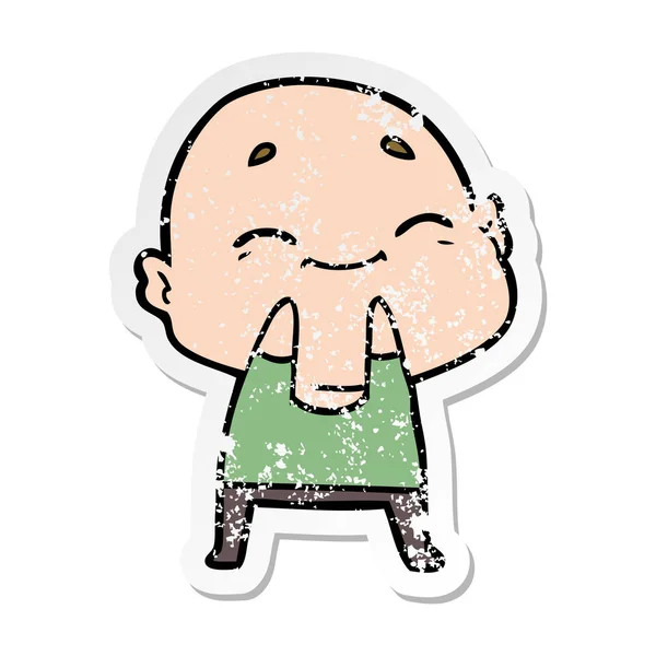 Distressed Sticker Cartoon Happy Bald Man — Stock Vector