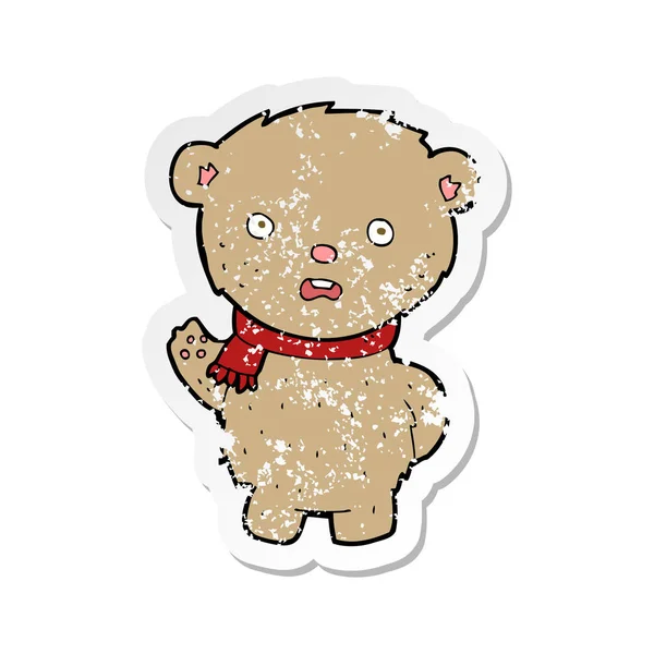 Retro Aufkleber Eines Cartoon Teddybären Mit Schal — Stockvektor