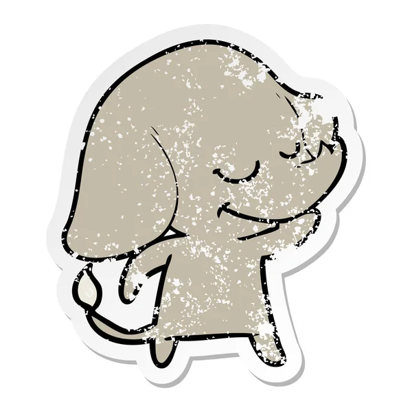 Adesivo angosciato di un cartone animato sorridente elefante — Vettoriale Stock