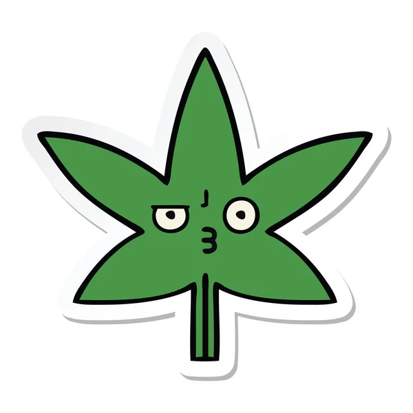 Etiqueta de um bonito cartoon folha de maconha — Vetor de Stock