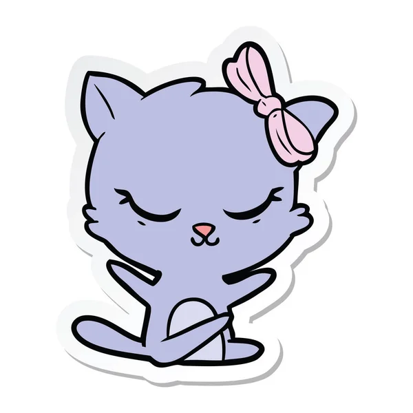 Sticker van een leuke cartoon kat met strik — Stockvector