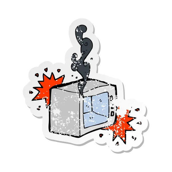 Retro distressed sticker of a cartoon exploding microwave — Stock Vector