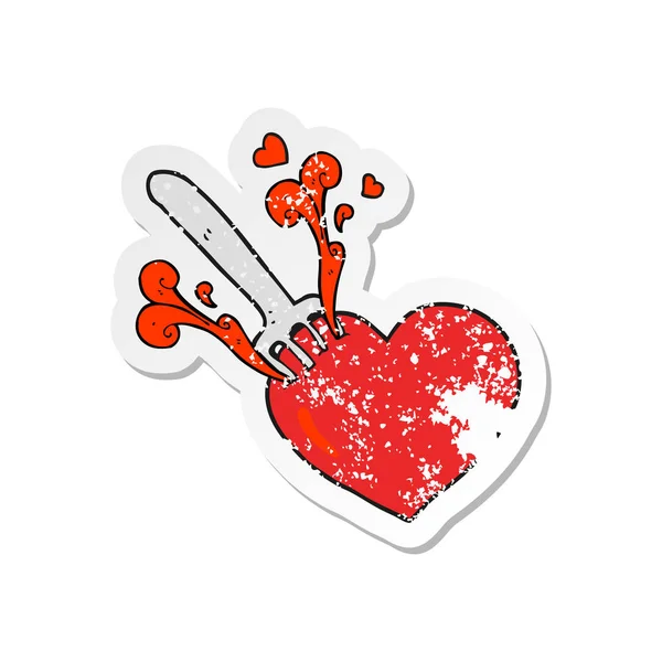 Retro Distressed Sticker Cartoon Fork Heart — Stock Vector