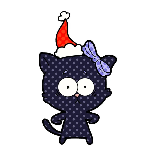 산타 모자를 쓰고 고양이의 만화도 서 스타일 일러스트 — 스톡 벡터