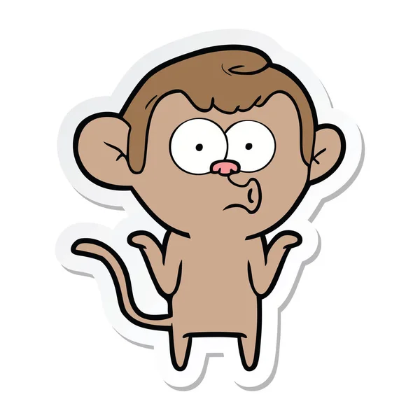 Sticker Cartoon Confused Monkey — Stock Vector