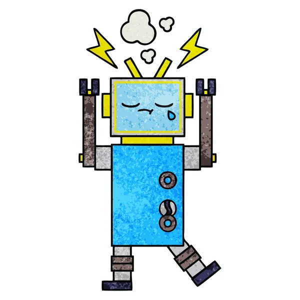 Retro Grunge Textur Karikatur Eines Weinenden Roboters — Stockvektor
