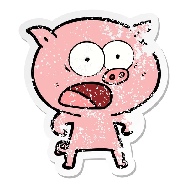 Autocollant affligé d'un cochon de dessin animé criant — Image vectorielle